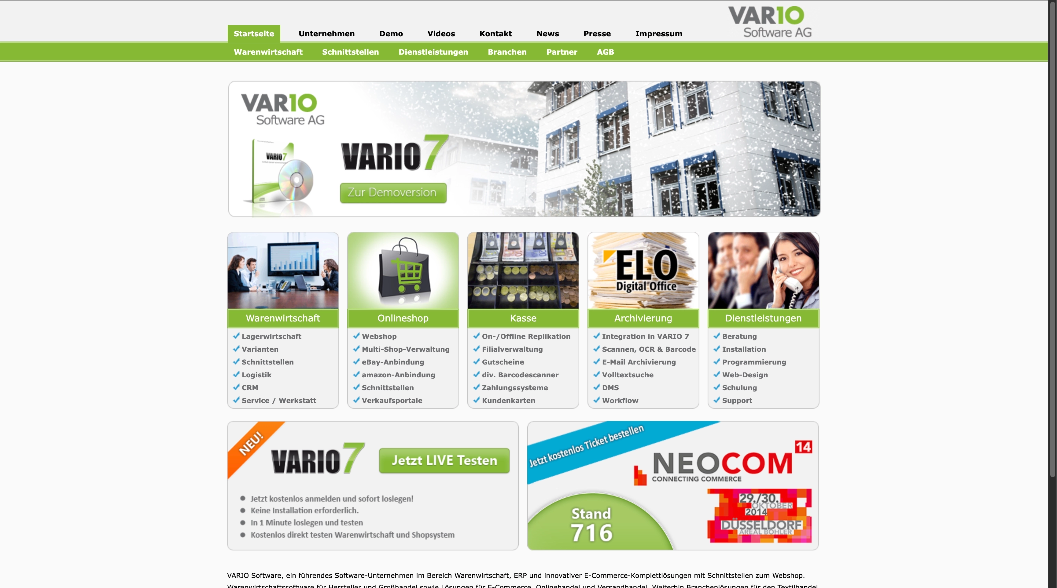 VARIO Software Website – Vorher