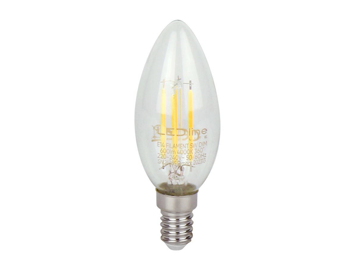 LED line® LITE DIMMABLE E14 Leuchtmittel 5W 600lm 4000K Neutralweiß Dimmbar 360° Filament IP20