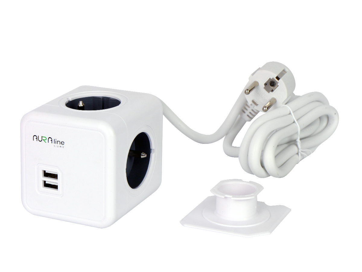 AURA line CUBE Splitter 4 Steckdosen 2xUSB