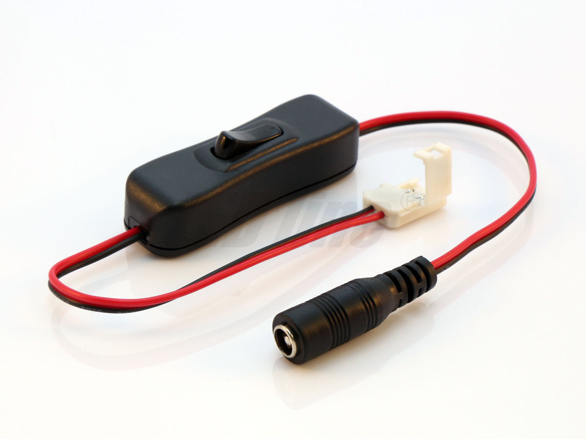 LED line®-Anschluss für LED-Streifen CLICK CONNECTOR single 8 mm 2 PIN mit einem Kabel für die DC-Buchse und Schalter