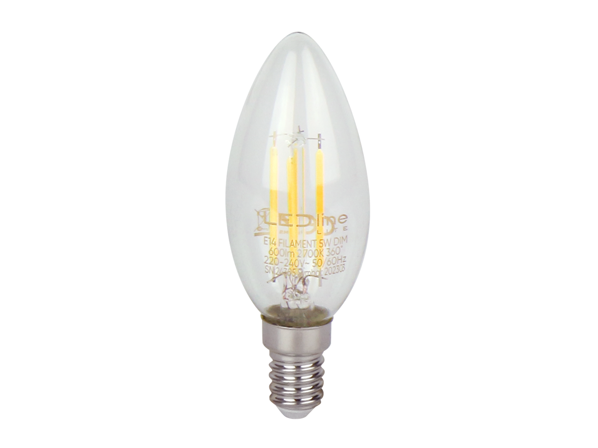 LED line® LITE DIMMABLE E14 Leuchtmittel 5W 600lm 2700K Warmweiß Dimmbar 360° Filament IP20